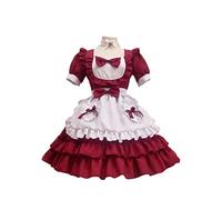 Ulalaza Abito da principessa gotico per grembiule in pizzo con tasche per bambole, volant retrò con costume da cameriera copricapo