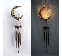 Ulalaza Solar Wind Chime Outdoor LED Ferro battuto Hollow Sun Moon Lampada a Sospensione Mobile Arredamento Romantico per Patio Giardino Cortile Decorazione Domestica