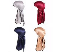 Ulalaza Stella Satin Seta Testa Avvolgere Durag Lunga Coda Beanies cap allungabile Velluto Durag Cinghie Headwraps per Uomini Donne