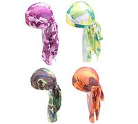 Ulalaza Stella Satin Seta Testa Avvolgere Durag Lunga Coda Beanies cap allungabile Velluto Durag Cinghie Headwraps per Uomini Donne