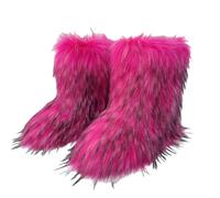 Ulalaza Stivali delle donne Fluffy Fuzzy Furry Snow Boots Inverno Mid Calf Snow Boots Scamosciata Pelliccia Calda Foderata Stivali Piatti Casual Moda