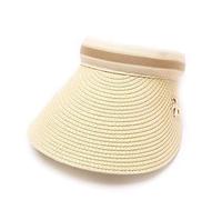 Ulalaza Visiera parasole estiva pieghevole in paglia da donna con grazioso papillon UPF 50+ ripiegabile a tesa larga cappello da spiaggia, SS16000/03Beige, Taglia unica