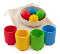 Ulanik Palline in tazze Starter kit per bambini Montessori giocattoli a partire da 1 anno + palline sensoriali per bambini, giochi in legno per contare e ordinare i colori, 4 palline