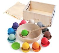 Ulanik Palline su Piatti Montessori Giocattolo di Legno Sorter Gioco 12 Palline 30mm età 1+ Colore di smistamento e Il conteggio in età prescolare Learning Education