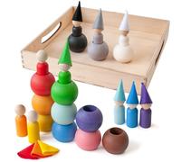 Ulanik Peg Bambole con cappelli in una palla giochi legno Montessori per bimbo 3 anni + сolore ordinamento e conteggio prescolare apprendimento istruzione - 12 Gnomi, 60mm