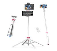 ULANZI MT-44B Treppiedi Doppio Slot per Cellulare e Mirrorless Bianco | Apertura Automatica, 4 Gambe Stabili, Cold shoe per luce/microfono, 150cm, Montaggio simultaneo dispositivi, Per iPhone Canon