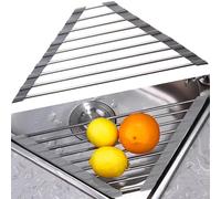 Ulawellor Scolapiatti triangolari,Scolapiatti arrotolabile triangolare,Scolapiatti da Appoggio,porta spugna da cucina,Scolapiatti da Lavello Scola Piatti Lavandino in Acciaio Inox(Grigio)