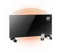 ULCANO Stufa Elettrica Basso Consumo 2000W (Modalità ECO 1000W), Termoconvettore con Ruote + Montaggio a Parete, Vetro Temperato, Display Touch + Timer + Telecomando, Stufetta con Termostato, Nero