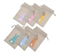 ULDIGI 6 Pezzi Sacchetti Regalo Pasqua con Coulisse, Borse Piccole in Iuta Riutilizzabili con Coniglietto, Sacchetti Bomboniere per Caramelle e Feste Pasquali, Confezione Mista 10x15 Cm