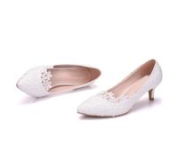 ULDIGI Scarpe Tacchi a Punta in Pizzo Bianco 5 CM per Sposa Calzature Eleganti Primaverili Estive Design a Punta Stabile per Matrimonio Festa e Abbigliamento Casual Donna