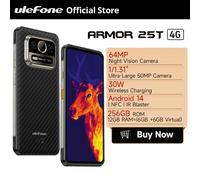 Ulefone Armor 25T 4G Telefono robusto Android 14 33W 50MP + 64MP Telecamera notturna NFC Smartphone impermeabile 6.78 "120Hz 256GB ROM globale Armor 25T 4G