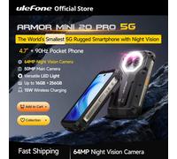 Ulefone Armor Mini 20 Pro 5G 4.7" Telefono robusto Fotocamera notturna da 64 MP Luce LED versatile Smartphone Android 14 6200 mAh 16 GB RAM (8 + 8) 256 GB ROM 33 W Telefono cellulare