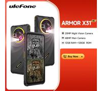 Ulefone Armor X31 Telefono robusto 4G Smartphone Android 14 6.56 "12 GB RAM 128 GB ROM 48 MP NFC Telecamera notturna IR Blaster Versione globale Black
