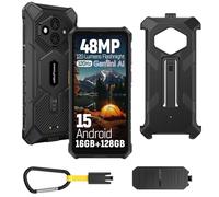 Ulefone RugKing 3 Pro Cellulare Android 15, 5700mAh AI Rugged Smartphone 16GB+128GB/SD-2TB, Octa-Core 48MP+8MP Telefono Impermeabile 6.56" 120Hz, 120LM Super Torcia/3-Slots/IP68/IP69K/OTG/NFC/GPS Nero