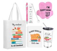 ULELE Set Regali per Amanti dei Libri 6 Pezzi, Set Regalo per Lettori, Accessori per Libri con Borsa in Tela, Borraccia 20oz, Calzini, Segnalibro, Quaderno, Penna a Sfera, Regalo a Tema Libri per