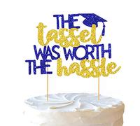 Ulfanit Decorazioni per torte di laurea 2023, oro blu La nappa valeva la pena la decorazione della torta di congratulazioni, studente universitario Siamo orgogliosi di te tema laurea congratulazioni festa torta Topper