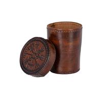 Ulfberth Bicchiere vichingo con coperchio in pelle con motivo Vegvisir marrone