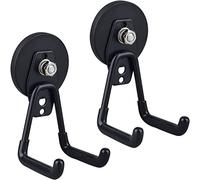 ULIBERMAG Ganci magnetici da garage, set di 2 ganci magnetici utilità di stoccaggio con rivestimento antiscivolo per sospensione interna ed esterna…(nero)