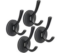 ULIBERMAGNET Forte doppio gancio magnetico, confezione da 4 pezzi Heavy Duty cappotto robusto gancio magnetico, calamite in gomma grande gancio per cappotto, asciugamano cappello chiave (nero)