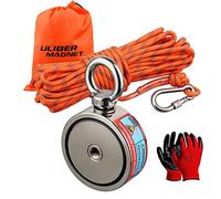 ULIBERMAGNET Magneti da pesca a doppio lato super potenti, combinati 320KG N52 con corda,avviamento per kit da pesca con magnete al neodimio,per la pesca magnetica e la caccia al tesoro sott'acqua..