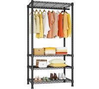Ulif H2 - Appendiabiti resistente, autoportante a 4 ripiani, per appendere vestiti con ripiani e grucce, organizer per armadi e sistemi di stoccaggio in metallo, carico massimo 226,8 kg, nero