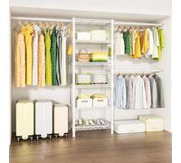 Ulif, M5, stand appendiabiti da parete, resistente, con 6 ripiani e 3 aste espandibili, salvaspazio (117 cm-260 cm) x 35,6 cm x 211 cm (larghezza x profondità x altezza), bianco