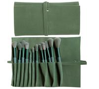 UlifeBetter 2 porta pennelli da trucco da viaggio, pieghevoli, da viaggio, per pennelli da trucco, organizer per pennelli da trucco, custodia arrotolabile in pelle PU (verde scuro)