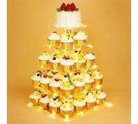 Ulifeme 5 Livelli Cupcake Stand, Alzata Torre Quadrato in Acrilico con Luci Gialla a LED Stringa, Porta Torte Albero Dessert per Compleanno, Matrimonio, Anniversario & Decorazione per Feste
