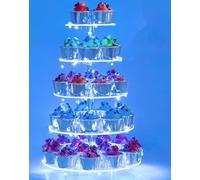 Ulifeme 5 Livelli Cupcake Stand, Alzata Torre Rotonda in Acrilico con Luci Blu a LED Stringa, Porta Torte Albero Dessert per Compleanno, Matrimonio, Anniversario & Decorazione per Feste