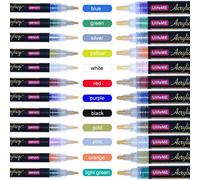 Ulifeme Pennarelli Vernice, 12 Pezzi 3mm Pennarello Acrilici Indelebili + 12pcs 6mm Permanenti Vernice Penne per Pietre e Ceramica, 12 Colori Acrilica Set con Punta Tonda e Scalpello per Bambini DIY