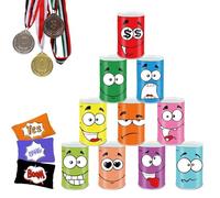 Ulifeme Tiro al Barattolo, Gioco del Barattolo di Latta per Bambini, Bersaglio Gioco di Latta con 10 Pezzi Sorriso Tin Can Alley + 3 Pezzi Beanbags + 3pcs Medaglie, Lattine Giocattolo Regalo per Festa