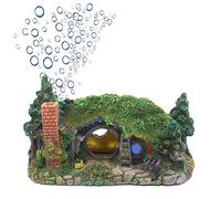 Ulifery Decorazione naturale per acquario Hobbit, grotta con gorgogliatore per nascondersi Betta foro rettile casa rifugio acquario ornamento roccioso paesaggistica piccola