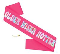 Ulikee, fascia per compleanno più saggia, rosa acceso + lamina iridescente, materiale satinato, perfetta per 30°, 40°, 50°, 60°, 70°, 80° compleanno, accessorio decorativo per feste