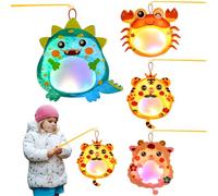 Ulikey 4 Pcs Kit fai da te Lanterne per Bambini, Kit Lavoretti Animali Lanterne con Luce LED, Bastone Lanterna, Kit Artigianali Lanterna Portatile per San Martino (Granchio, Dinosauro, Tigre, Agnello)