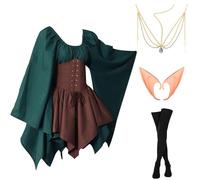 Ulikey Abito Tradizionale Irlandese da Donna, Abito Medievale da Donna, Abito Gotico Rinascimentale Costume per Donna con Orecchie da Elfo, Accessori per Capelli, Calze Sopra il Ginocchio