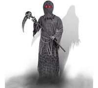 Ulikey Costume da Tristo Mietitore Uomo, Mantello di Morte Costume di Halloween con Cappuccio, Guanti, Catena in Vita e Falce Giocattolo per Halloween, Carnevale