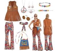 Ulikey Costume Hippie da Donna, Abbigliamento da Donna Anni '60 Anni '70, Gilet Hippie, Pantaloni Hippie, Occhiali Hippie e Accessori Hippie, Abbigliamento Hippie per Halloween, Carnevale (M)
