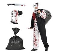 Ulikey Costume Pagliaccio Halloween, Costume da Clown Horror, Pagliaccio Assassino Tuta Adulto, con Borsa Nera Grande Cappuccio Pugnale, Pagliaccio Cosplay per Halloween Carnevale Feste (XL)