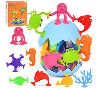 Ulikey Giocattolo a Ventosa Sensoriale, 24 Pezzi Bagnetto Neonato Silicone Aspirazione Giocattolo con Organizzatore, Giochi Sensoriale Viaggio Montessori Educativi per Bambini 3 4 5 6 7 8 Anni