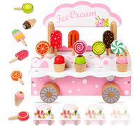 Ulikey Giochi Bambini Gelato, Carrello dei Gelati Legno, Gelateria Giocattolo con Deposito, Gelateria Cucina Giocattolo Accessori, Montessori Giochi l'Apprendimento Precoce per Bambini 3 4 5 6 Anni