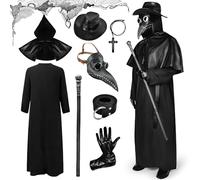 Ulikey Medico Della Peste Costume da Uomo, Plague Doctor Costume, Halloween Costume Medico Della Peste Cosplay Set con Maschera del Medico della Peste, Cintura, Guanti, Scettro per Halloween