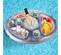 Ulikey Portabibite Gonfiabile, Portabicchieri per Piscina, Portabottiglie Galleggiante PVC, Vassoio per Bevande Insalata Frutta Grande capacità per L'Estate All'Aperto Spiaggia (Argento)