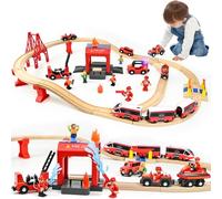 Ulikey Set di 58 Pezzi Binari Trenino Legno con Locomotiva Trenino Elettrico e Autopompa, Giocattoli Treno Elettrico Regali di Compleanno e di Natale per Bambini, Compatibile con le Principali Marche