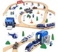 Ulikey Set Treno di Legno per Bambini, 72 Pezzi con Binari e Treno Giocattolo, Modellino Ferroviario con Locomotiva Elettrica, Polizia e Banditi, Giocattolo Treno Regalo per Ragazzi e Ragazze