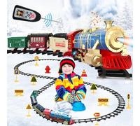 Ulikey Trenino Elettrico per Bambini, Classico Locomotiva a Vapore Giocattolo con Fumo, Luci e Suoni, Trenino Sotto Albero di Natale, Treno Telecomando con Pista, Regalo per Natale Compleanno Bambini