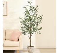 Ulivo artificiale da,ulivo finto con tronco naturale realistico 150cm | oglie e frutti realistici, grande ulivo da interno con robusta fioriera nera, ulivo finto per la decorazione della casa