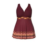 Ulla Popken Abito da Bagno con Bordure Boho, Coppe morbide e Fodera di Power Mesh Rosso Porpora 46 847142546-46
