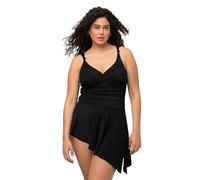 Ulla Popken Abito da Bagno con Orlo Obliquo Tinta Costumi, Nero, 62 Donna