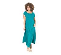 Ulla Popken Abito dal Taglio Svasato con Scollo Rettangolare, Mezze Maniche e Punto Smock Petrolio 50+ 807665769-50+