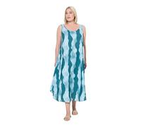 Ulla Popken Abito dal Taglio Svasato e Smanicato con Fantasia a Onde e Scollo a Girocollo Verde Abete 46+ 841276752-46+